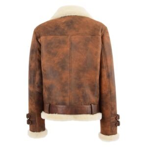 Back view of Women's Sheepskin Aviator Cross Zip Pilot Jacket Lena Vintage Brown