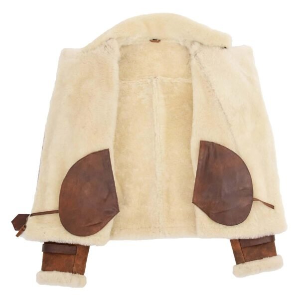 Interior view of Women's Sheepskin Aviator Cross Zip Pilot Jacket Lena Vintage Brown