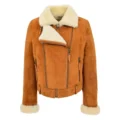 Womens Sheepskin Aviator Pilot Jacket Nora Tan White