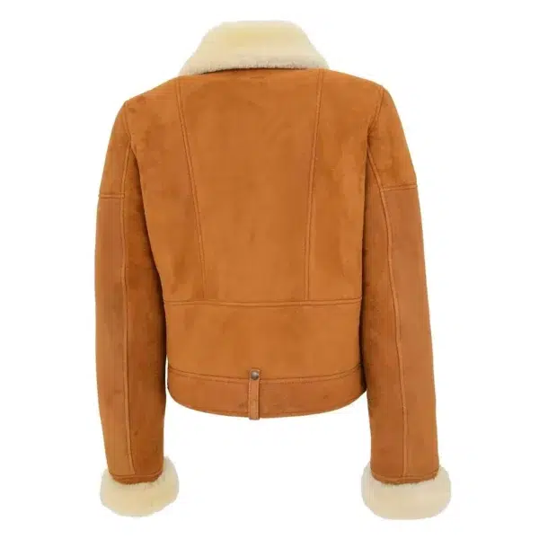 Back view of Women's Sheepskin Aviator Pilot Jacket Nora Tan White