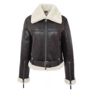 Womens Sheepskin Aviator RAF Pilot Jacket Elsie Brown White