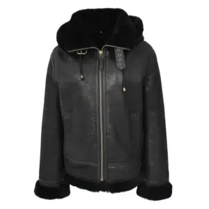 Womens Sheepskin B3 Detachable Hoodie Jacket Naomi Black