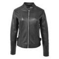 Womens Soft Leather Casual Zip Biker Jacket Ruby Black