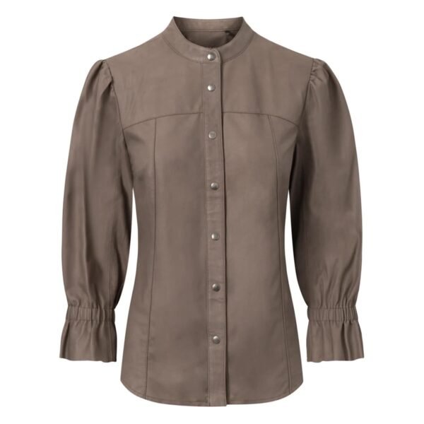 Women’s Leather Shirt with Details Mud Grey