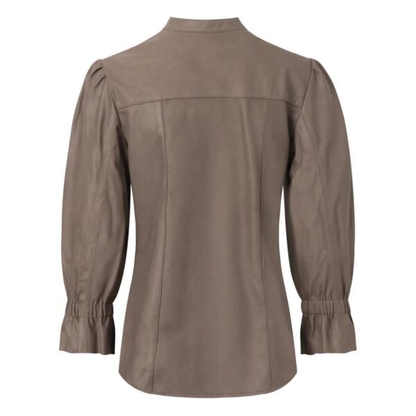 Back view of Women’s Leather Shirt with Details Mud Grey