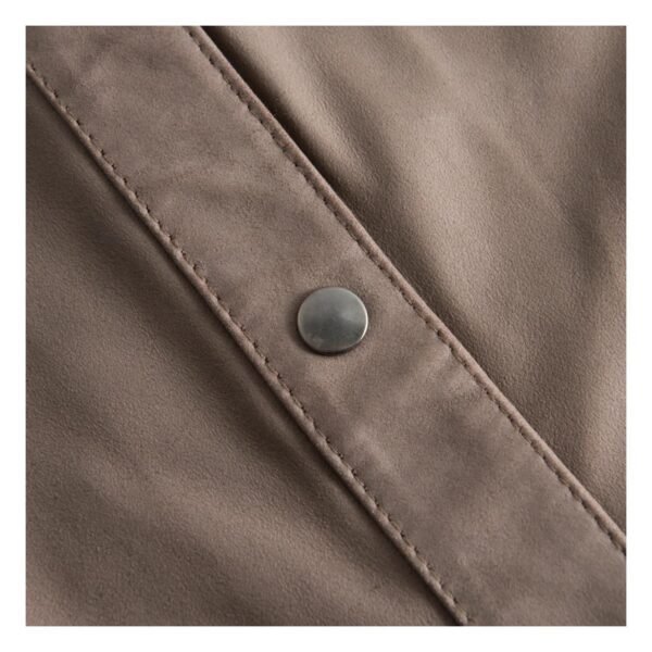 Close-up view of Women’s Leather Shirt with Details Mud Grey