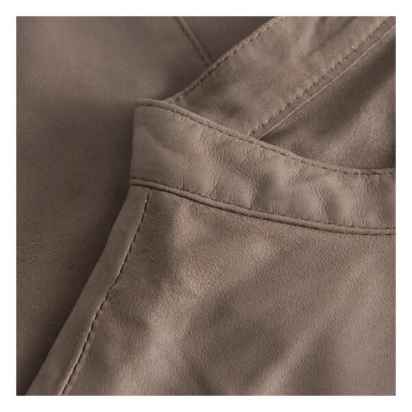 Close-up view of neck Women’s Leather Shirt with Details Mud Grey