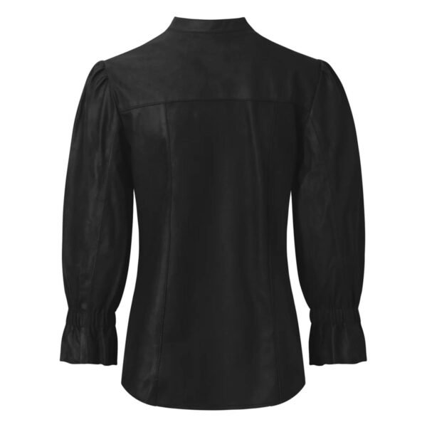 Back view of Women’s Leather Shirt with Details Nero Black