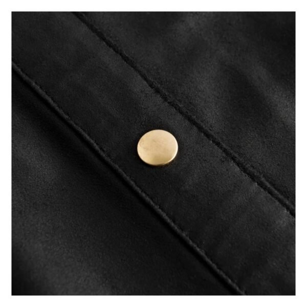 Close-up view of Women’s Leather Shirt with Details Nero Black