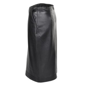 Angled view Women’s Leather Pencil Skirt Black : Linn New