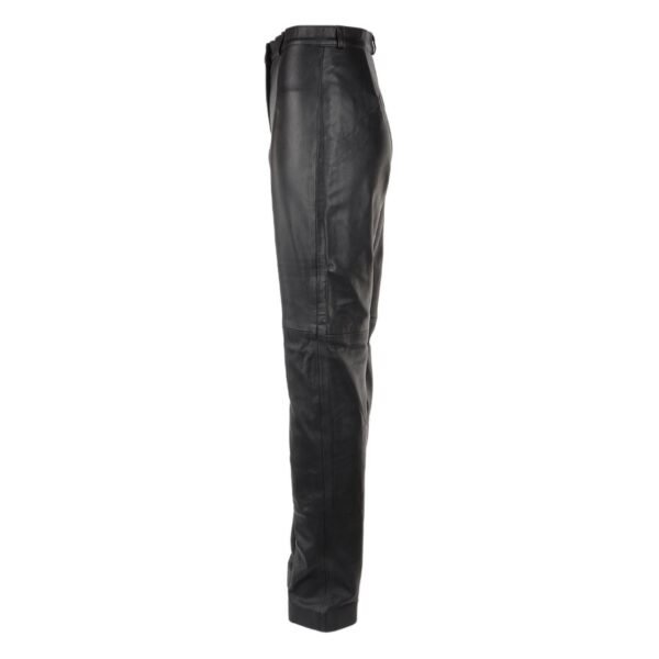 Angled side view of Women's Suede Leather Trousers Black New