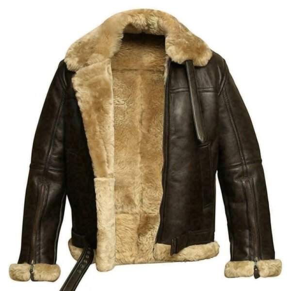 B3 Bomber Jacket For Men Real Sheepskin RAF Leather Jacket front side