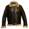 B3 Bomber Jacket For Men Real Sheepskin RAF Leather Jacket front side with zip closed