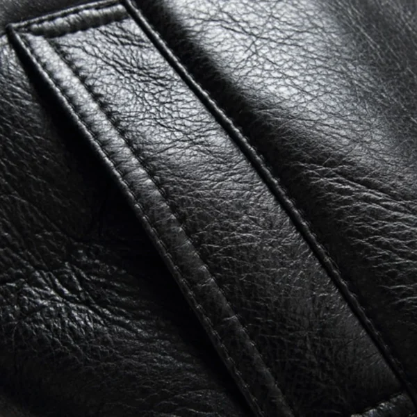 Close-up view of a Real Sheep Skin Men’s MF7 Leather Bomber Jacket