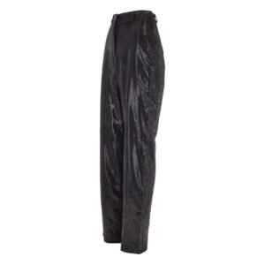 Angled view of Women's Black Leather Trousers in Snake Print