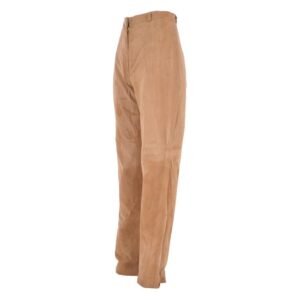 Front view Women's Suede Leather Trousers Sand/Sue New