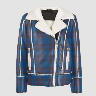 Elliot Modern Printed Tartan Shearling Leather Jacket