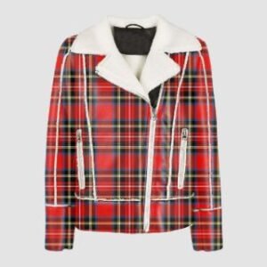 Royal Stewart Printed Tartan Shearling Leather Jacket