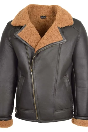 Mens Cross Zip Aviator Pilot Jacket Blen Brown Ginger