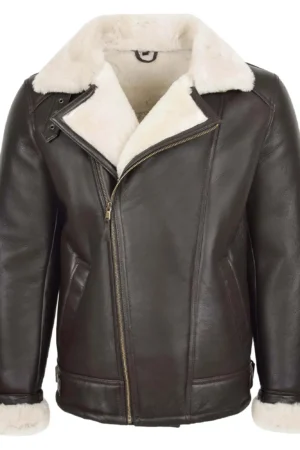 Mens Cross Zip Aviator Pilot Jacket Blen Brown White