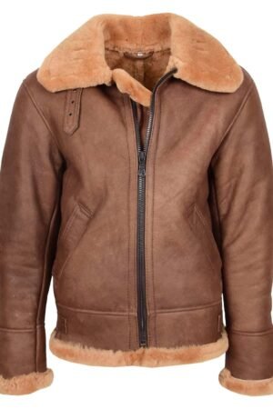 Mens Vintage Sheepskin Aviator B3 Jacket Felix Tan