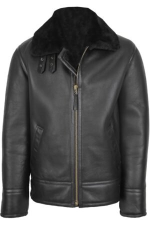 Mens Top Gun Style Sheepskin Jacket Oscar Black