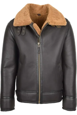 Mens Top Gun Style Sheepskin Jacket Oscar Brown Ginger