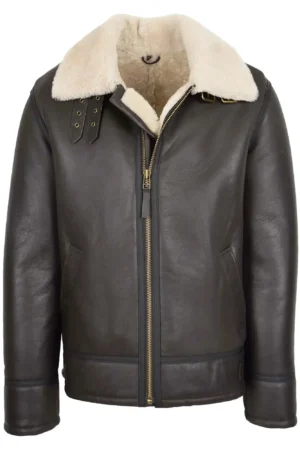 Mens Top Gun Style Sheepskin Jacket Oscar Brown White