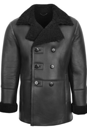 Mens Double Breasted Sheepskin Jacket Theo Black