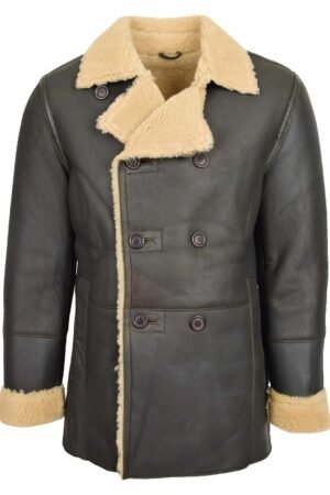 Mens Double Breasted Sheepskin Jacket Theo Brown