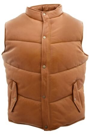 Mens Leather Puffer Waistcoat Body Warmer Leon Black / Brown / Tan