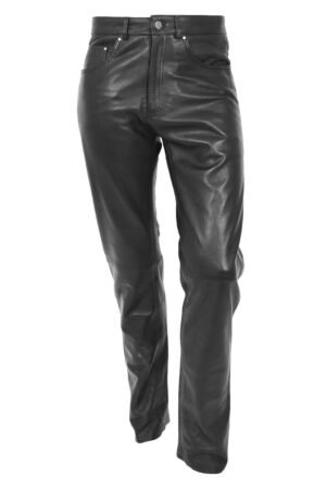 Mens Leather Pants Straight Leg Classic Leather Trousers Black