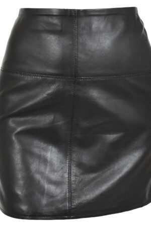 Ladies Leather 16inch Mini Length Pencil Skirt SKT5 Black