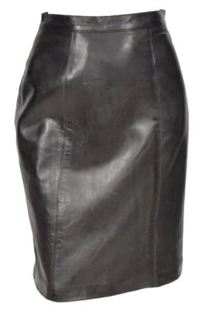 Ladies Leather 22inch Long Knee Length Pencil Skirt SKT1 Black