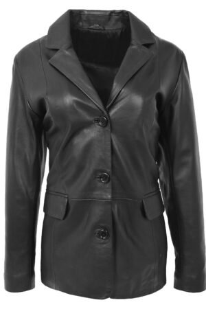 Womens Classic Three Button Leather Blazer Janet Black