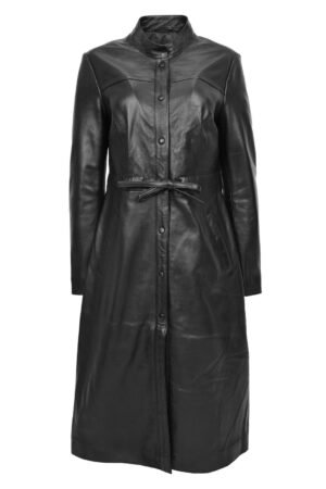 Womens Real Full Length Leather Long Coat Leila Black