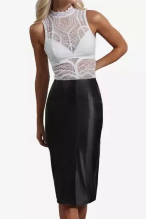 Black High-Waist Real Leather Pencil Skirt for Women