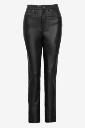 High Waist Straight-Leg Women’s Leather Trousers in Black