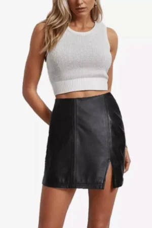 Black Women’s Body Fitted Mini Real Leather Skirt