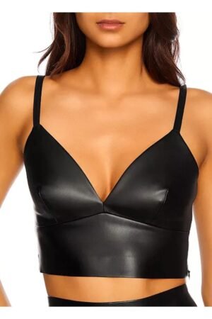 Classy Black Deep V Neckline Women Leather Top