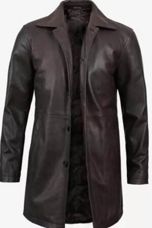 Men’s Dark Brown Leather 3/4 Length Coat