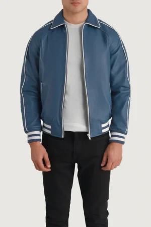 Cooper Blue Leather Varsity Jacket