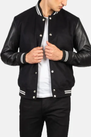Vaxton Black Striped Hybrid Varsity Jacket