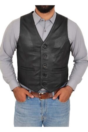 Mens Button Fastening Leather Waistcoat