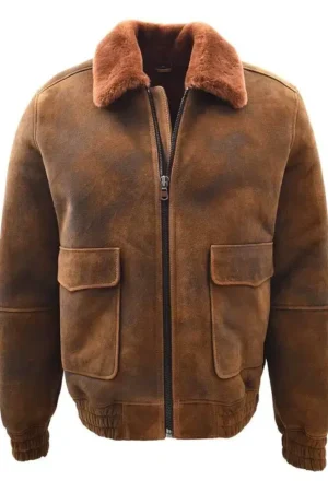 Mens Original Flying Sheepskin Bomber Brown Ginger Shearling Jacket Curtis