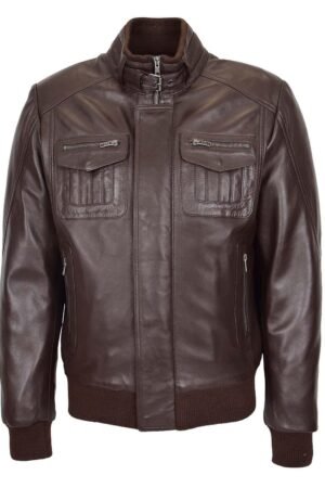 Mens Leather Bomber Flight Jacket Tom Brown