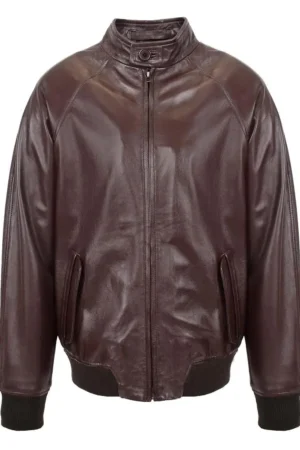 Mens Real Leather Bomber Jacket Raglan Shoulder Francis Brown