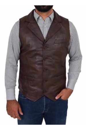 Mens Leather Buttoned Waistcoat Gilet Calvin Brown
