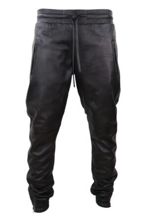 Men’s Leather Jogger Jeans Elasticated Trousers