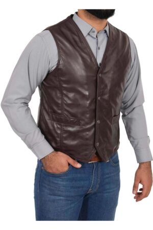 Mens Leather Traditional Waistcoat Petrelli Brown